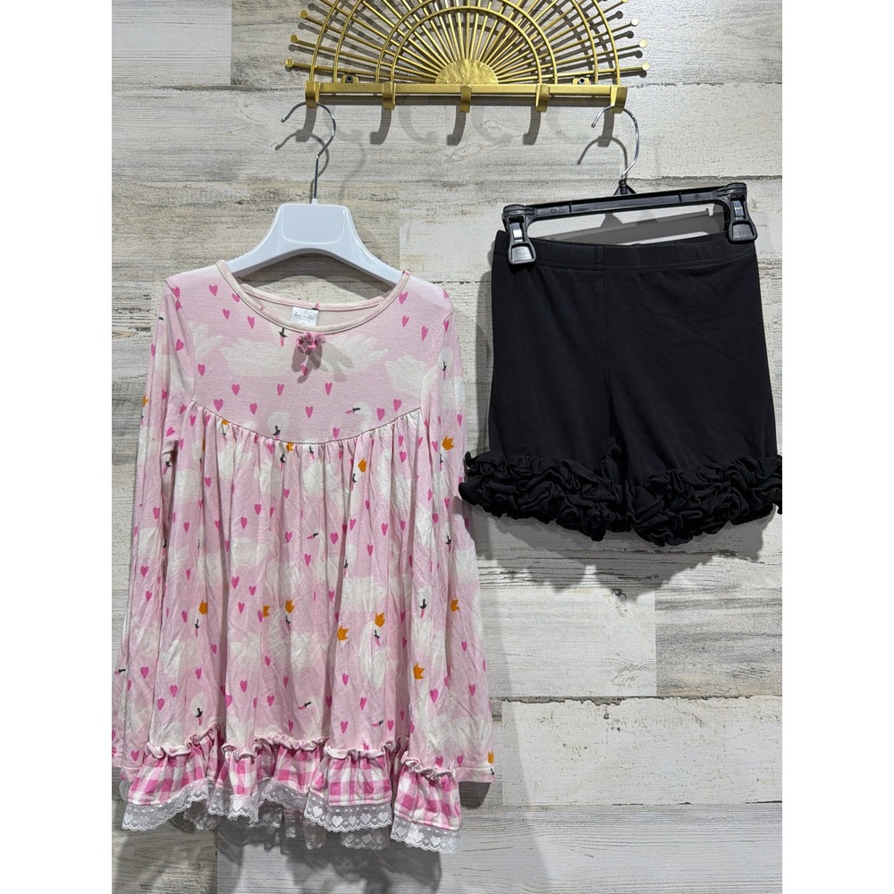 Love Millie Serendipity Girls Size 6 Pink Black Swan Heart Ruffle Set